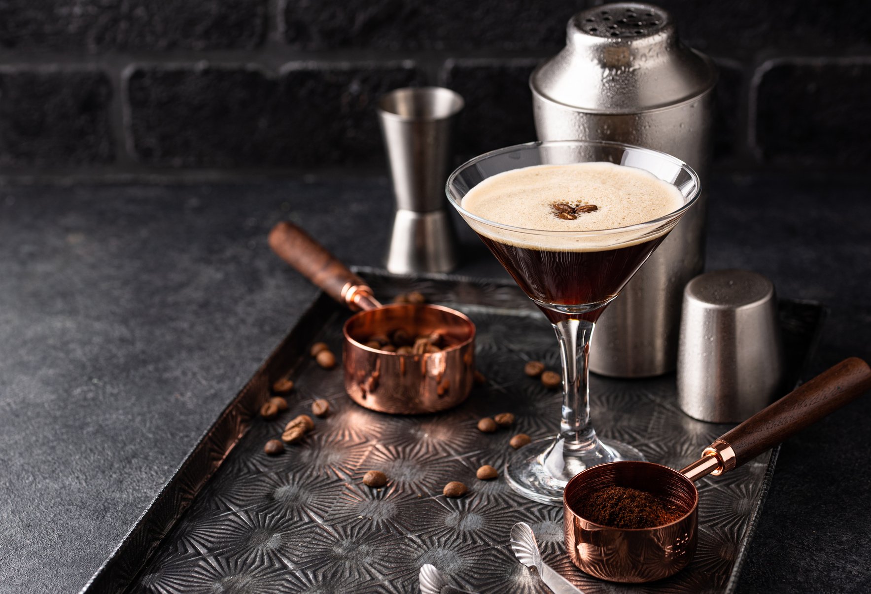 Espresso Martini Cocktails with Coffee Beans